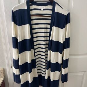 Charter Club Striped Navy and Cream Cardigan